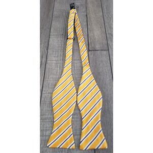Vintage G.J. Cahn Silk Bow Tie Yellow Blue White Classic Stripe Adjustable USA